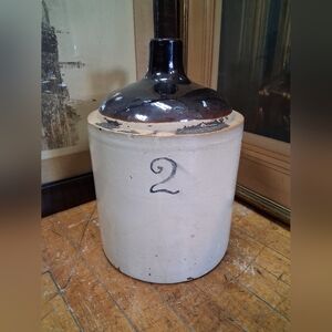 Antique Stoneware 2-Gallon Glazed Jug - Cream and Dark Brown